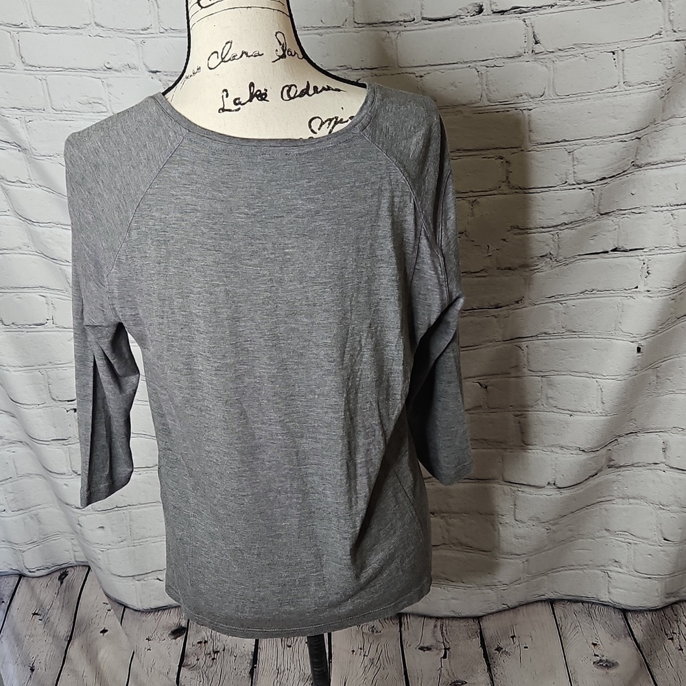 Poetry Heathered Grey Wool Blend Flap Front Nwt 3/4 Sleeve Top Size 8 — image 5 of 7